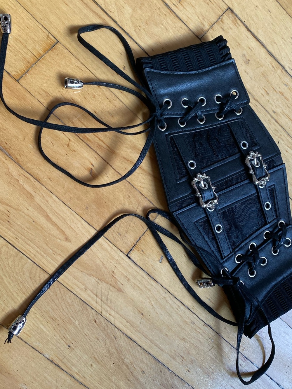 Goth Whimsigoth Pirate Black Lace-Up Waist Corset Belt with Silver Details